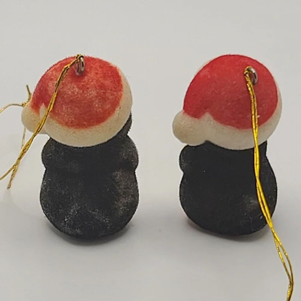 Avon Ornament Flocked Penguins Ornaments Set of 2